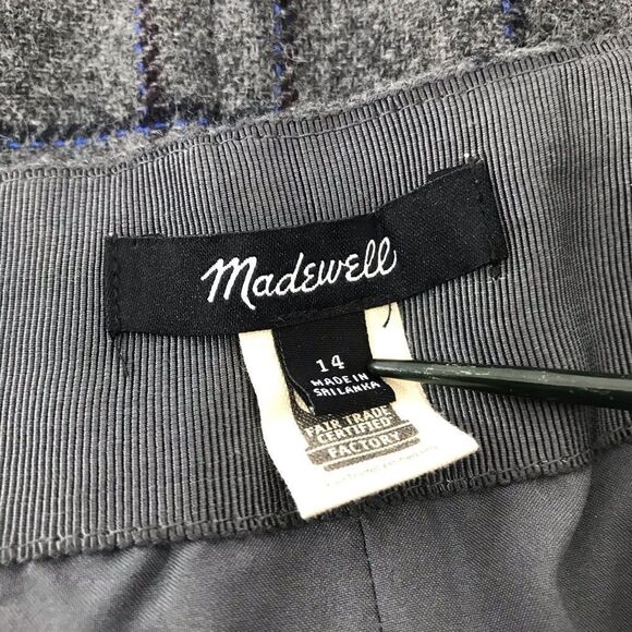Madewell Gray Wool Navy Blue Windowpane Grid Patch Pocket Button Mini Skirt - Picture 14 of 16